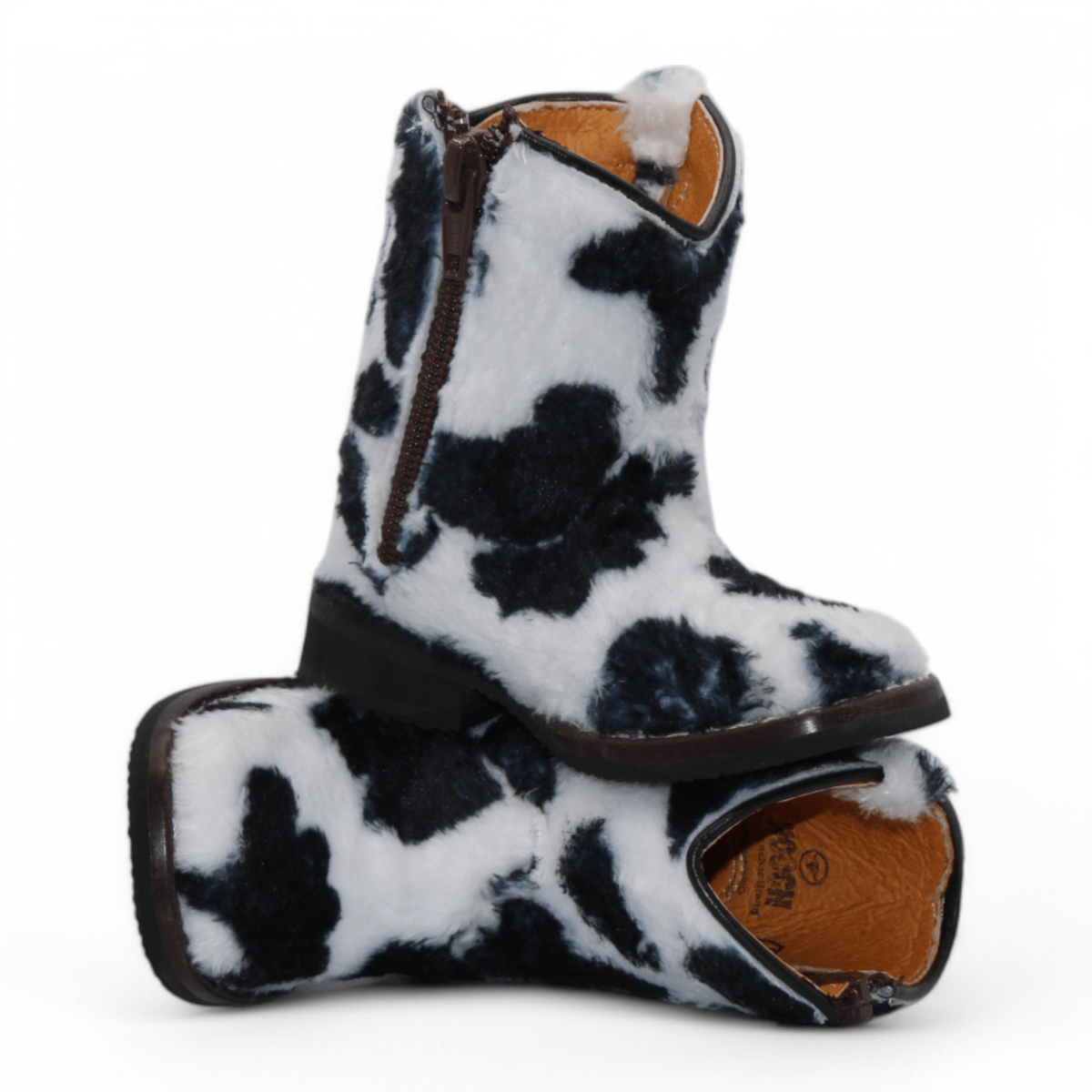 Botas de Pelo de Vaca Grabado Punta Cuadrada Para Bebe Color Blanco - Hooch Boots - Side View