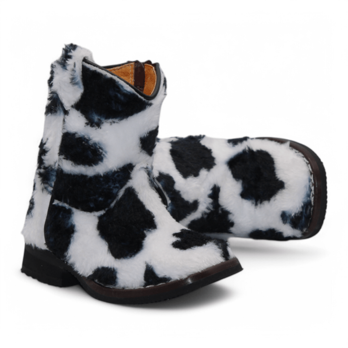 Botas de Pelo de Vaca Grabado Punta Cuadrada Para Bebe Color Blanco - Hooch Boots - Side View