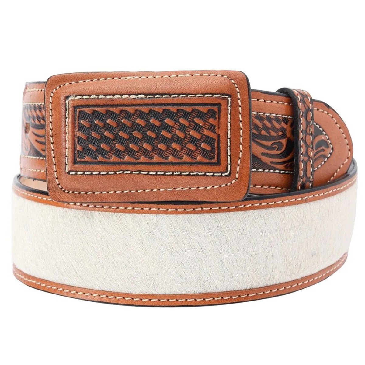2" Charro Leather Belt with Cowhide Hair