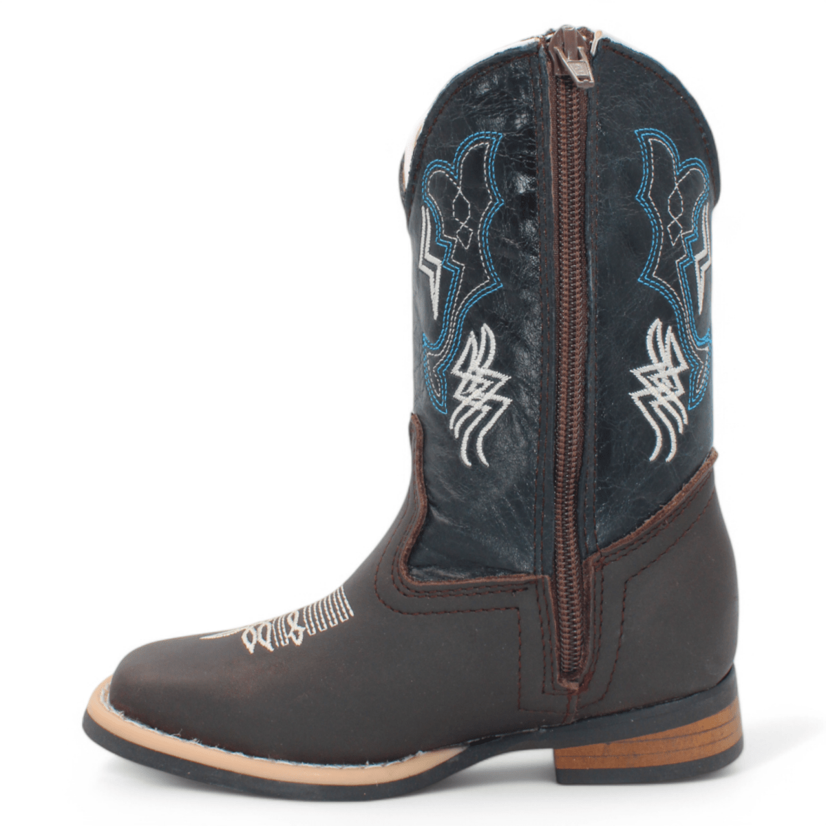 Kids' Genuine Suede Leather Wide Square Toe Boots in Chocolate - Hooch Boots - Left Side View