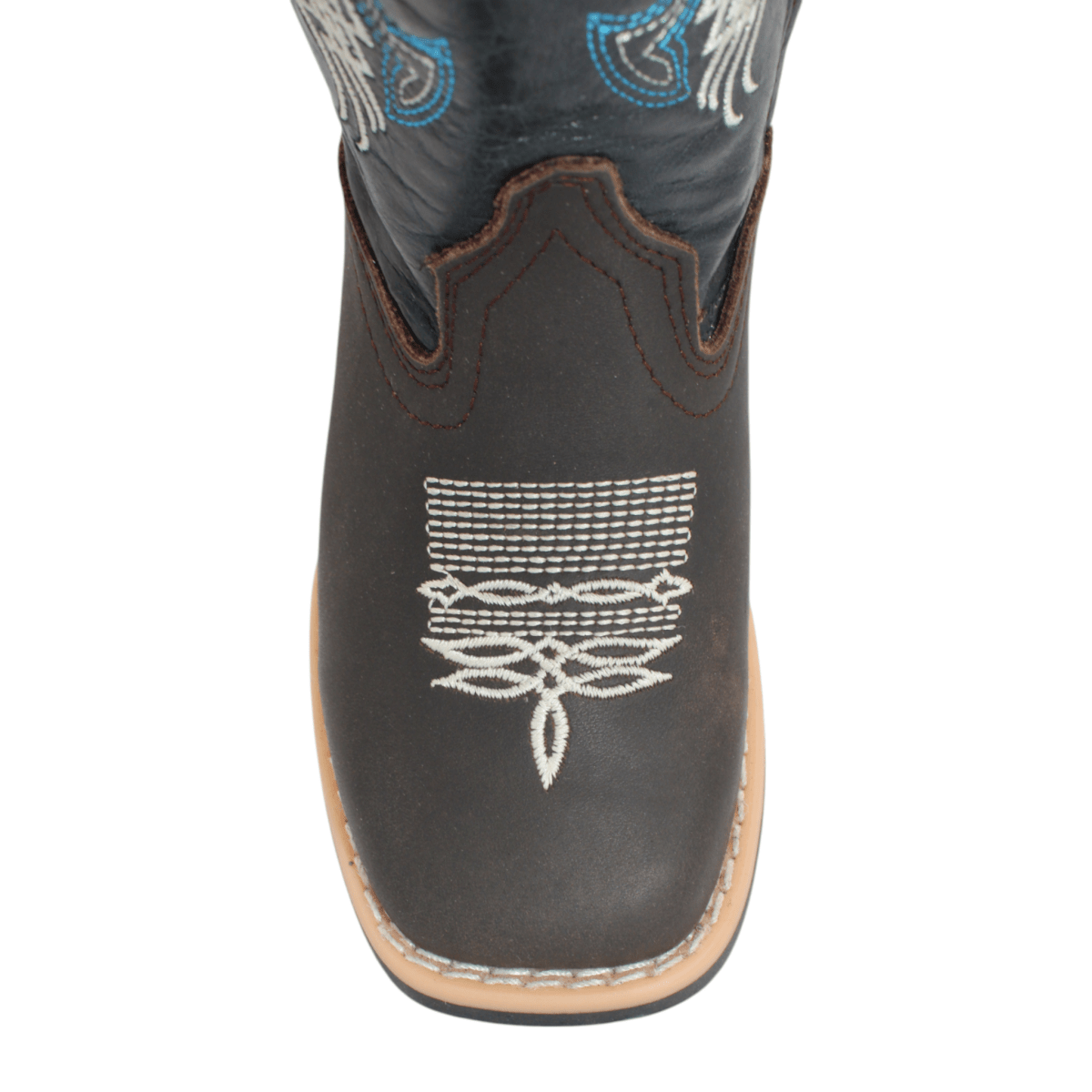 Kids' Genuine Suede Leather Wide Square Toe Boots in Chocolate - Hooch Boots - Toe View