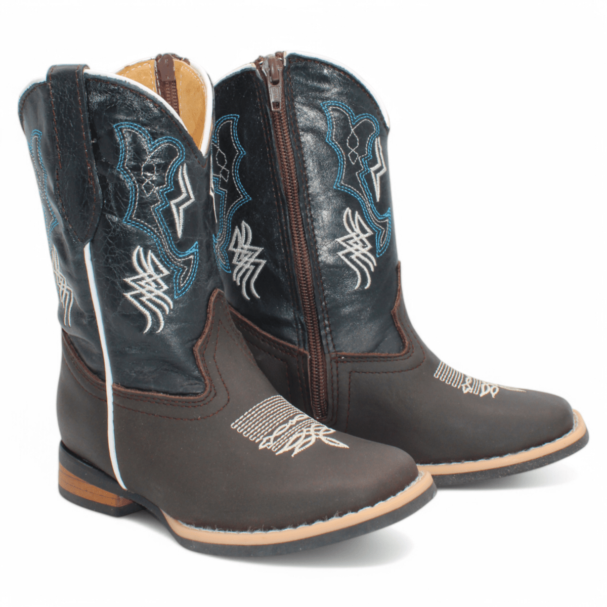 Kids' Genuine Suede Leather Wide Square Toe Boots in Chocolate - Hooch Boots - Side View