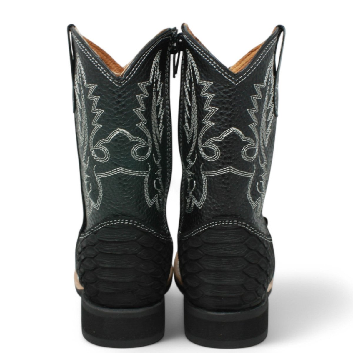 Botas de Piton Grabado Punta Amplia Cuadrada Para Niño Color Negro - La Carreta - Pair Back View
