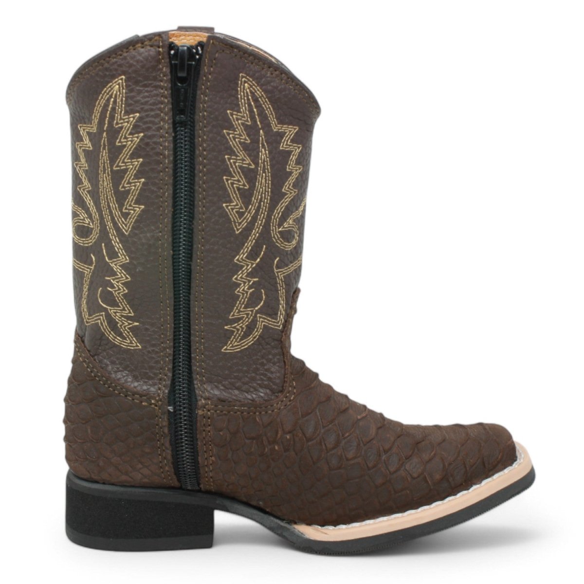 Botas de Piton Grabado Punta Amplia Cuadrada Para Niño Color Cafe - La Carreta - Right Side View