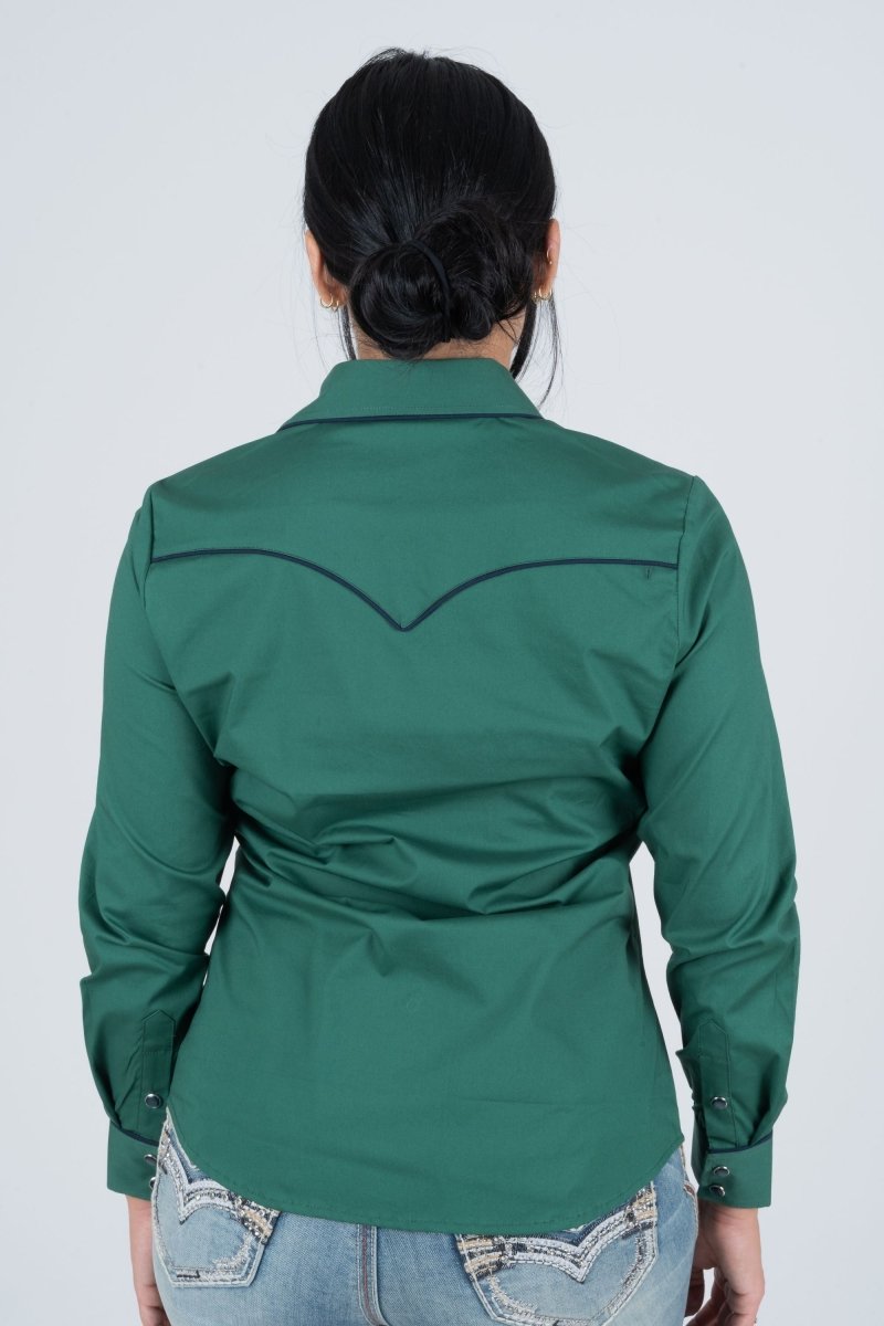 Ladies Cotton Green Embroidery Western Shirt - Platini Fashion