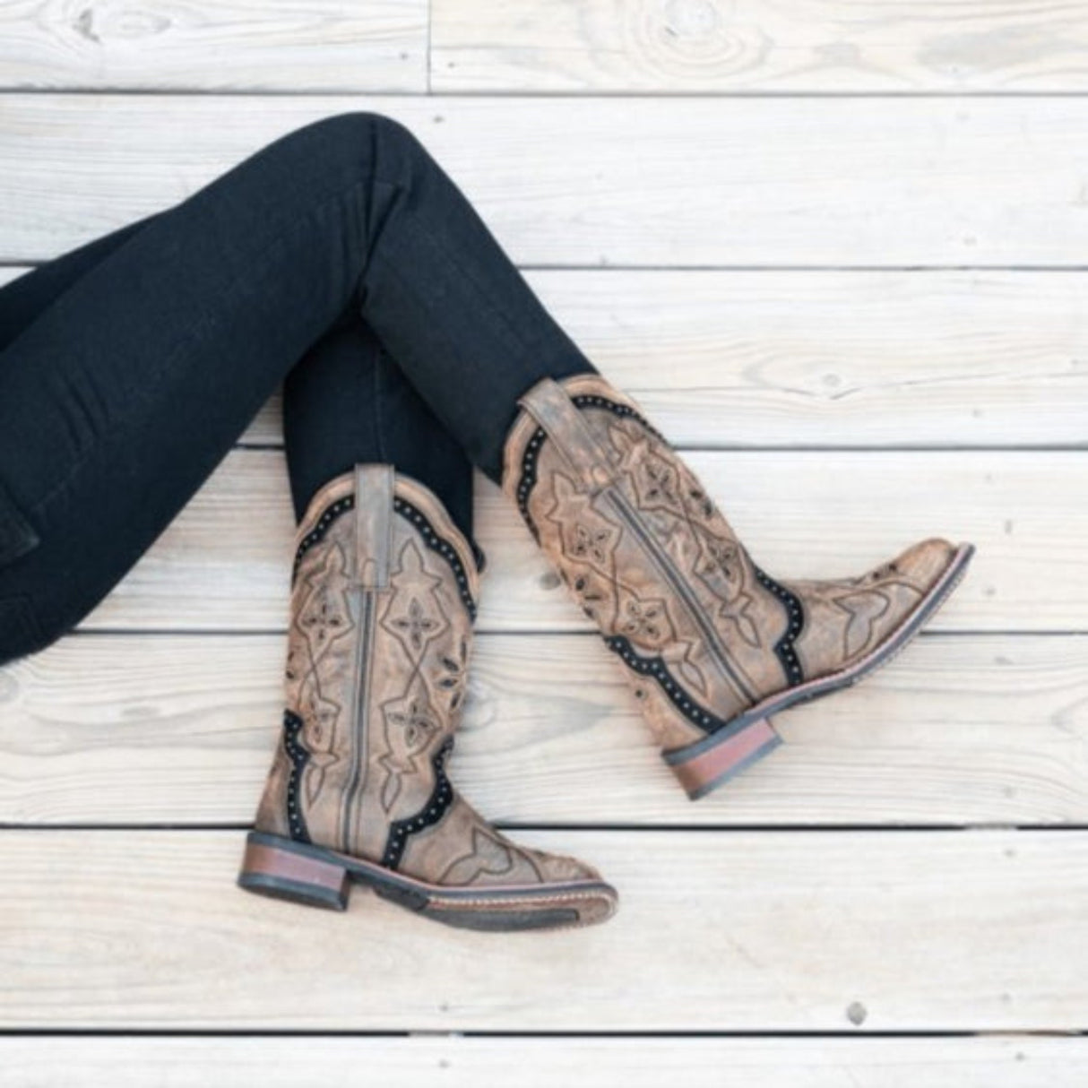 Laredo Women's Bouquet Broad Square Toe Leather Boots - Honey 5844 - Dan Post Boots