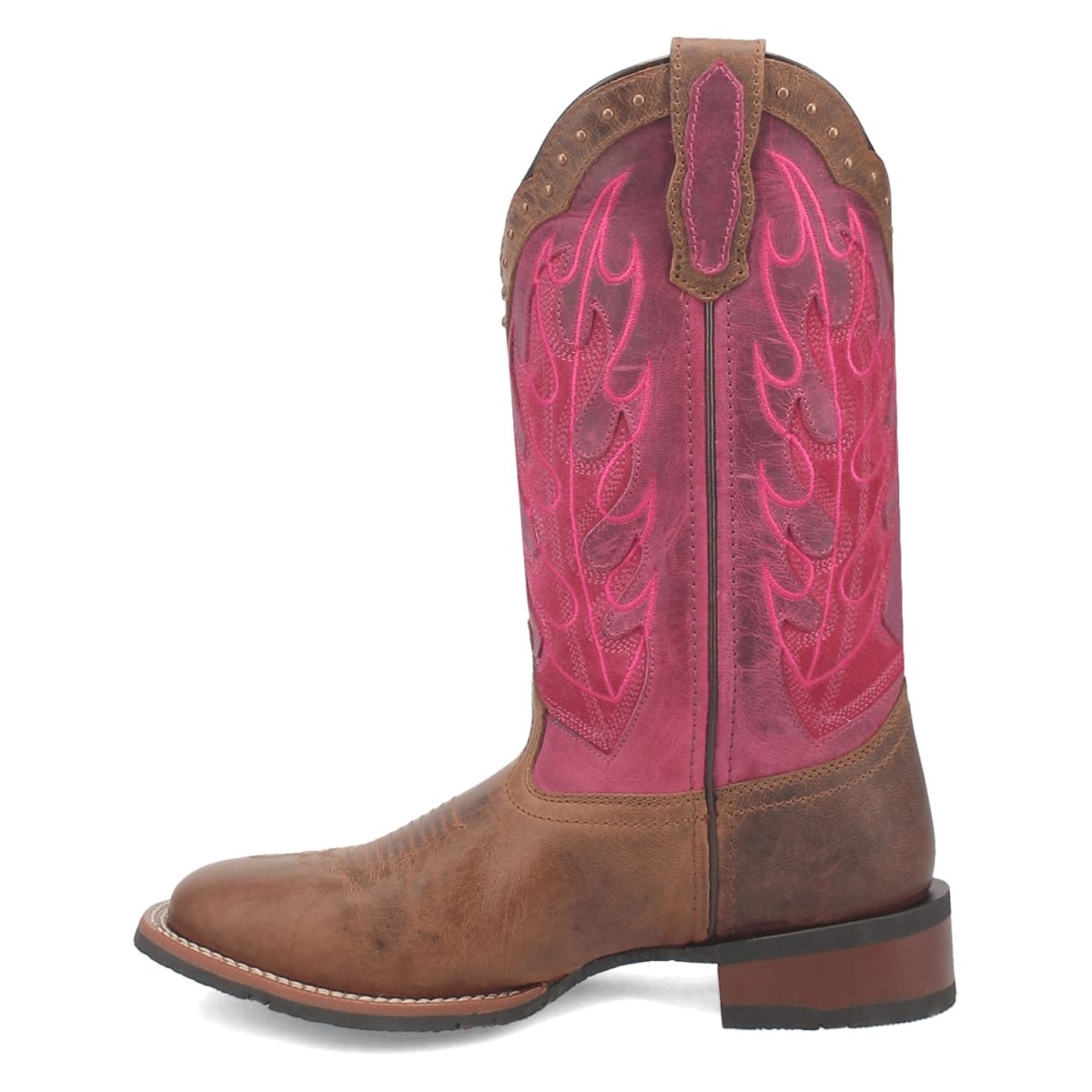 Laredo Women's Faye Broad Square Toe Leather Boots - Brown / Pink 3117 - Dan Post Boots