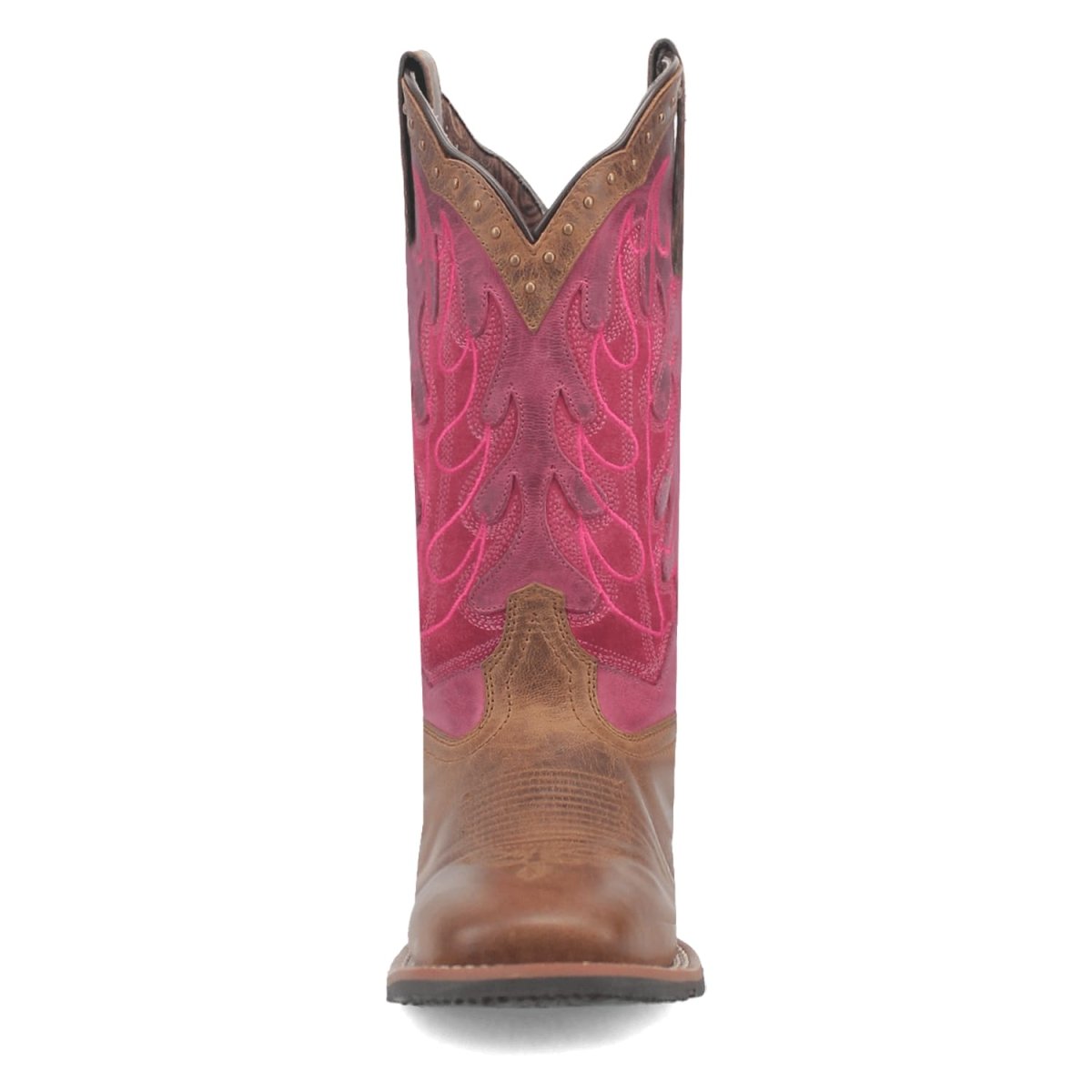 Laredo Women's Faye Broad Square Toe Leather Boots - Brown / Pink 3117 - Dan Post Boots