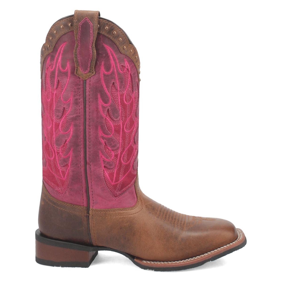 Laredo Women's Faye Broad Square Toe Leather Boots - Brown / Pink 3117 - Dan Post Boots