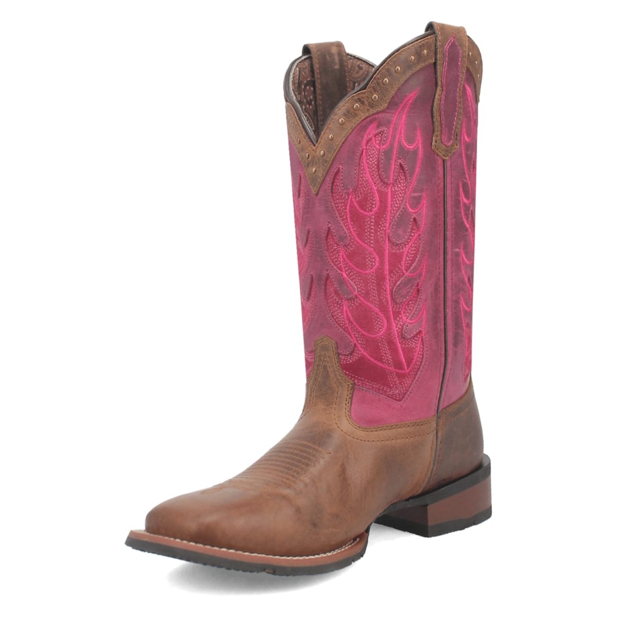 Laredo Women's Faye Broad Square Toe Leather Boots - Brown / Pink 3117 - Dan Post Boots