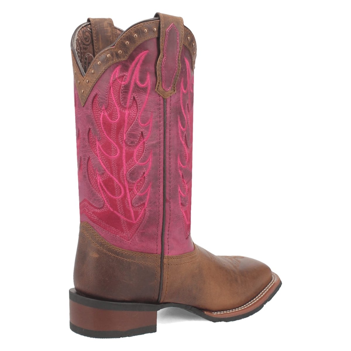 Laredo Women's Faye Broad Square Toe Leather Boots - Brown / Pink 3117 - Dan Post Boots