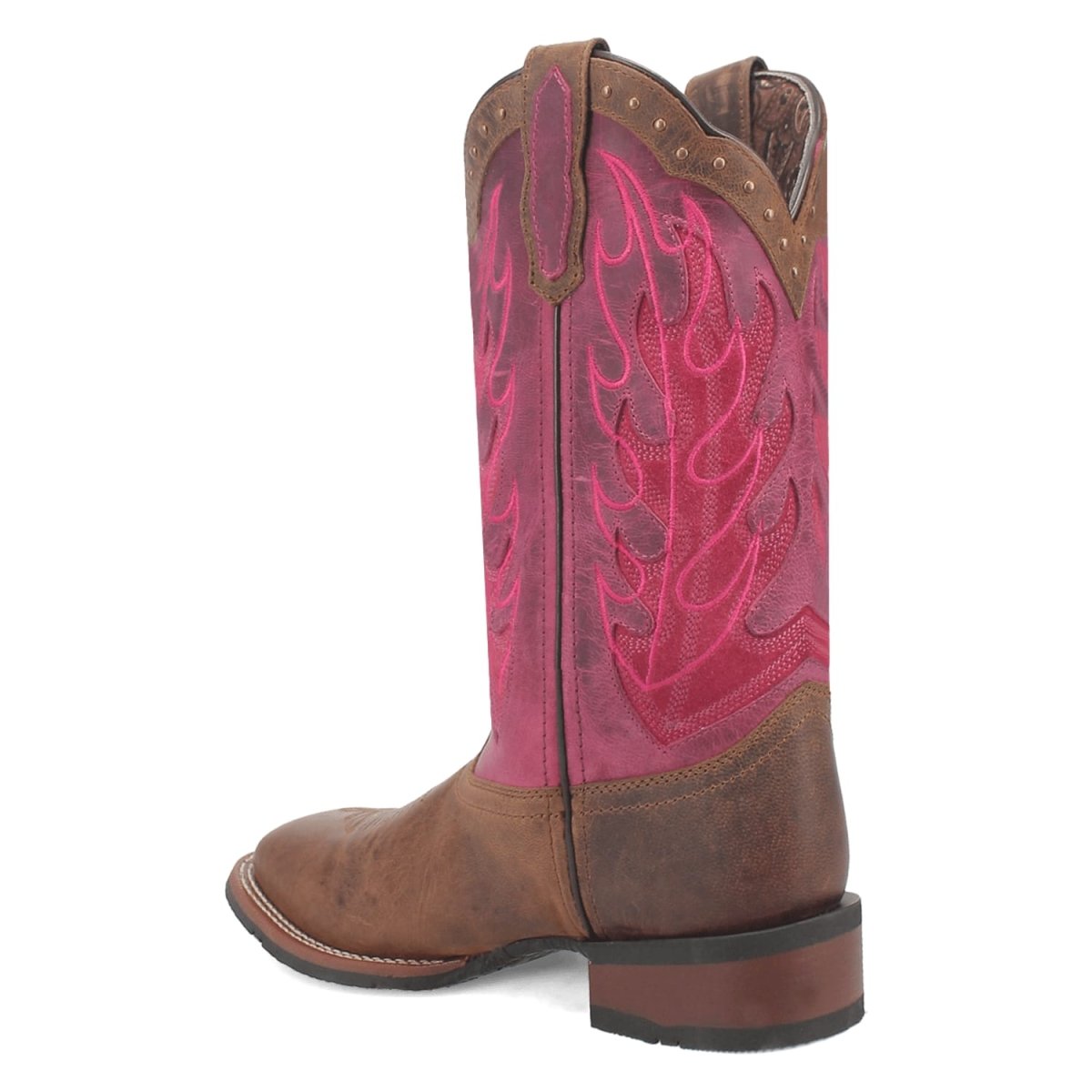 Laredo Women's Faye Broad Square Toe Leather Boots - Brown / Pink 3117 - Dan Post Boots