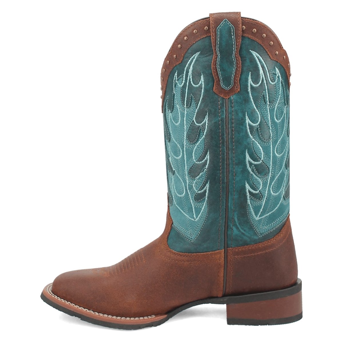Laredo Women's Faye Broad Square Toe Leather Boots - Brown / Turquoise 3116 - Dan Post Boots