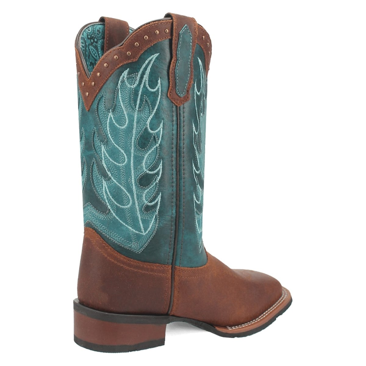 Laredo Women's Faye Broad Square Toe Leather Boots - Brown / Turquoise 3116 - Dan Post Boots