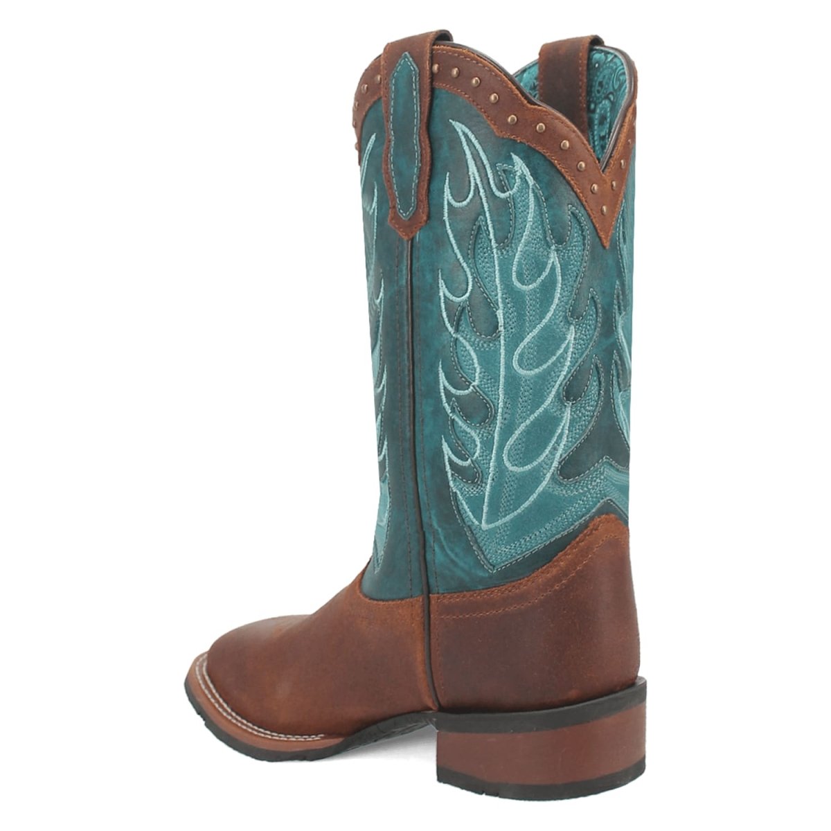 Laredo Women's Faye Broad Square Toe Leather Boots - Brown / Turquoise 3116 - Dan Post Boots