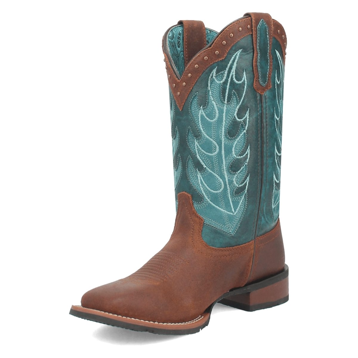 Laredo Women's Faye Broad Square Toe Leather Boots - Brown / Turquoise 3116 - Dan Post Boots