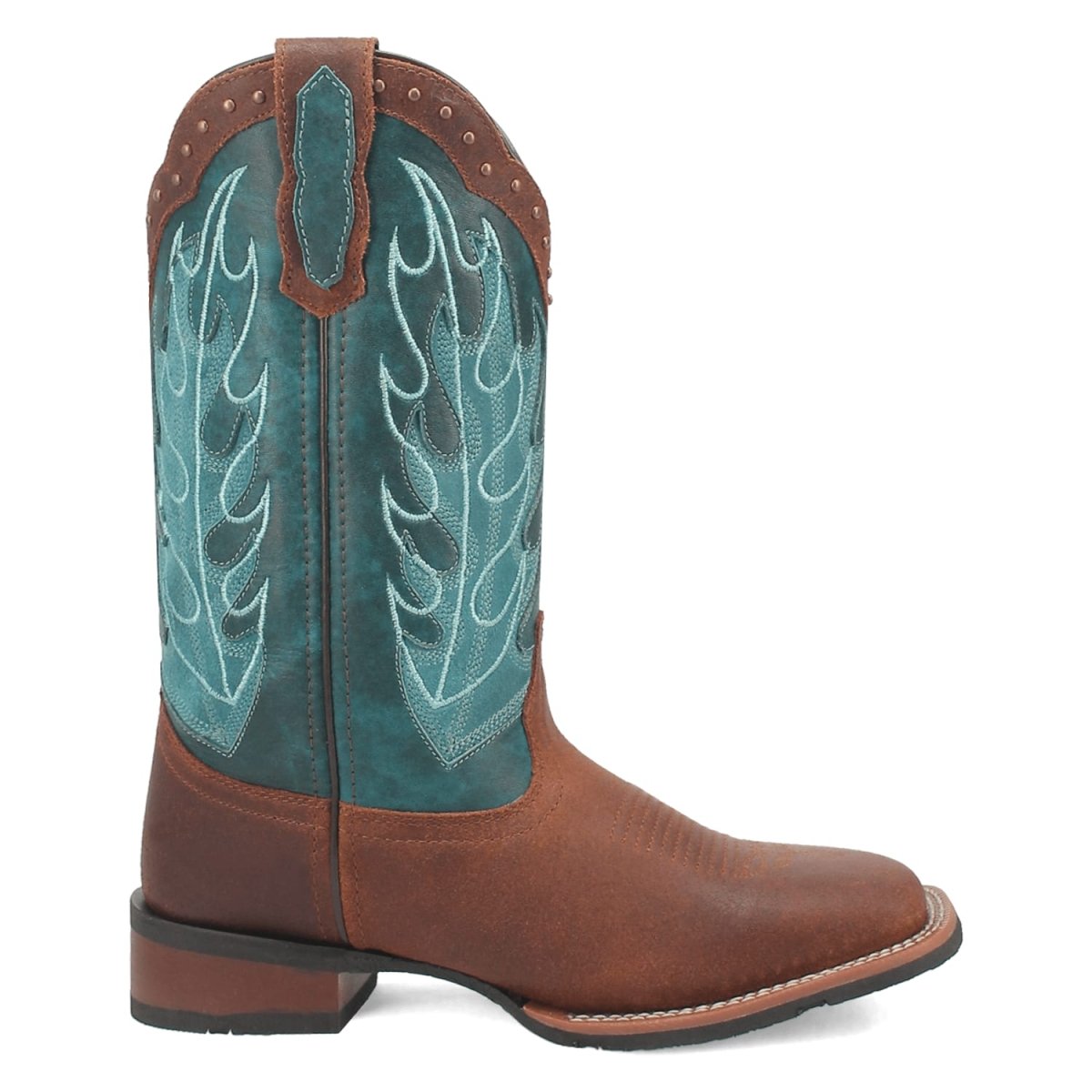 Laredo Women's Faye Broad Square Toe Leather Boots - Brown / Turquoise 3116 - Dan Post Boots
