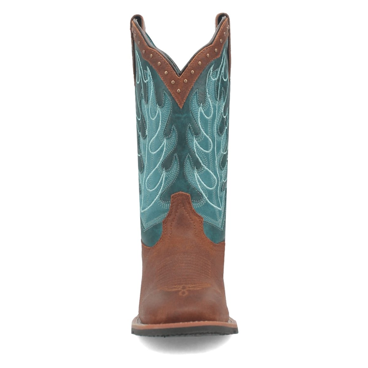 Laredo Women's Faye Broad Square Toe Leather Boots - Brown / Turquoise 3116 - Dan Post Boots