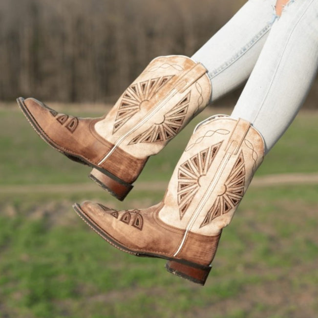 Laredo Women's Kite Days Broad Square Toe Leather Boots - Brown / Bone 5821 - Dan Post Boots