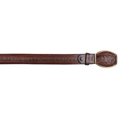 Genuine Ostrich Casual Belt laser design Faded Brown - Los Altos Boots - Front View