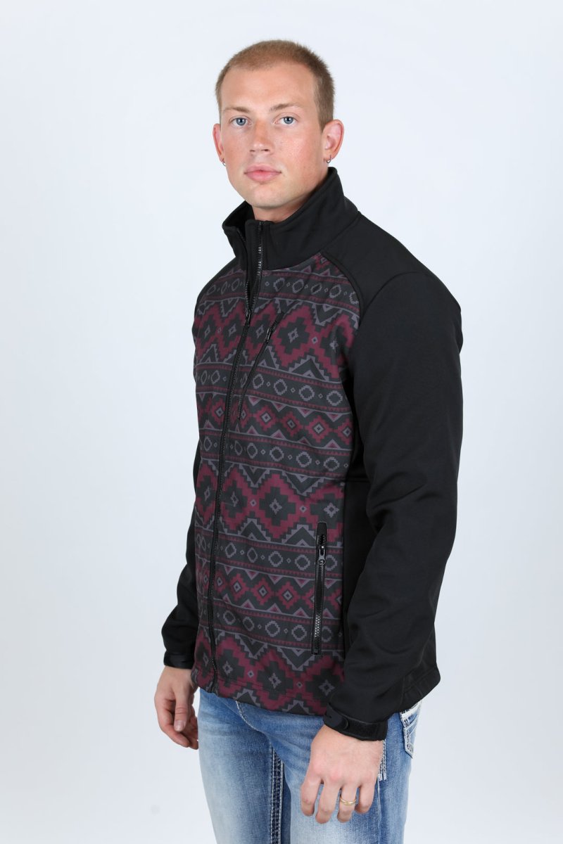 Mens Aztec Softshell Water - Resistant Jacket - Black - Platini Fashion