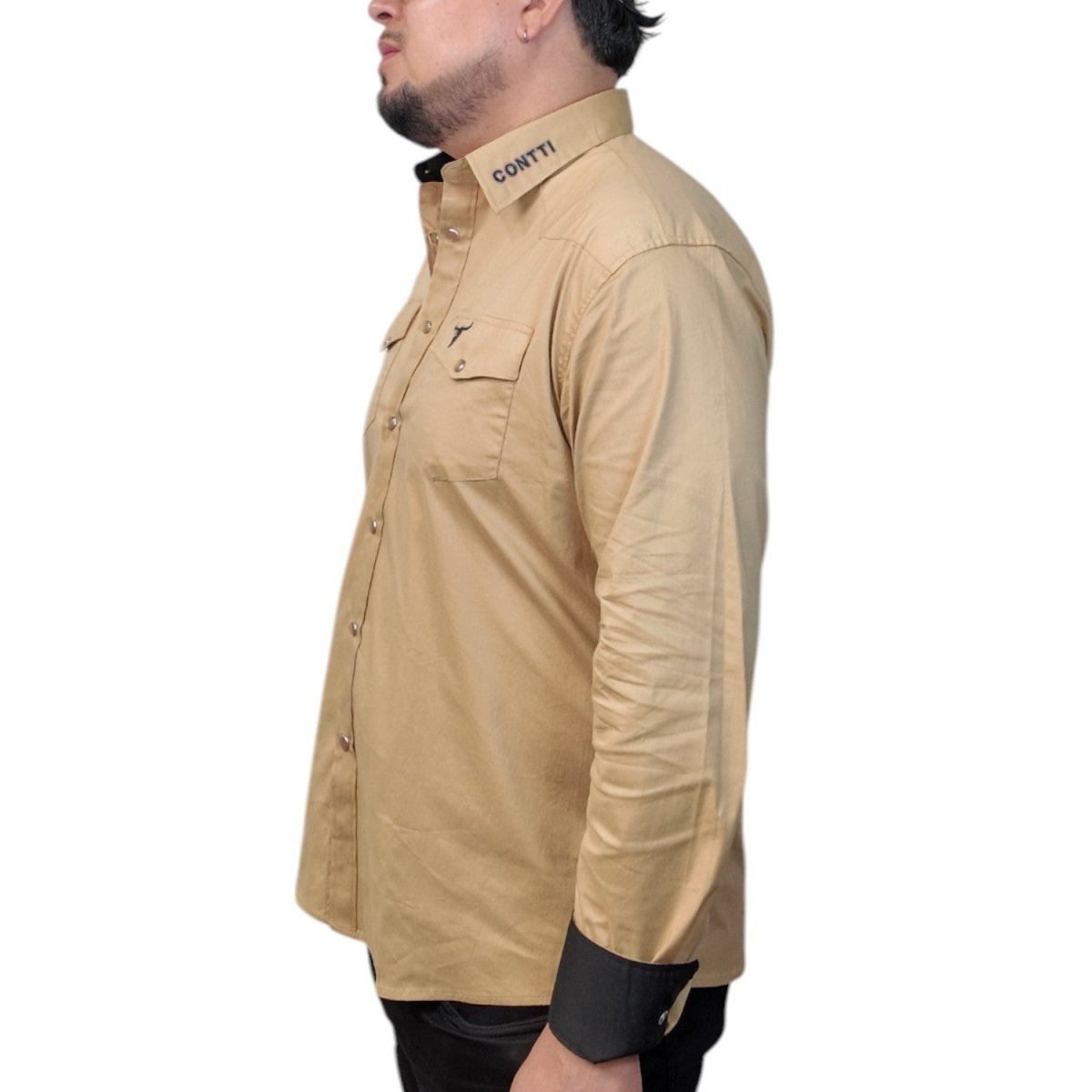 Men's Button Down Shirt with Embroidered Long horn design - Contti