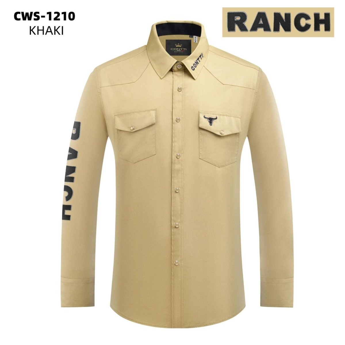 Men's Button Down Shirt with Embroidered Ranch Design - Contti