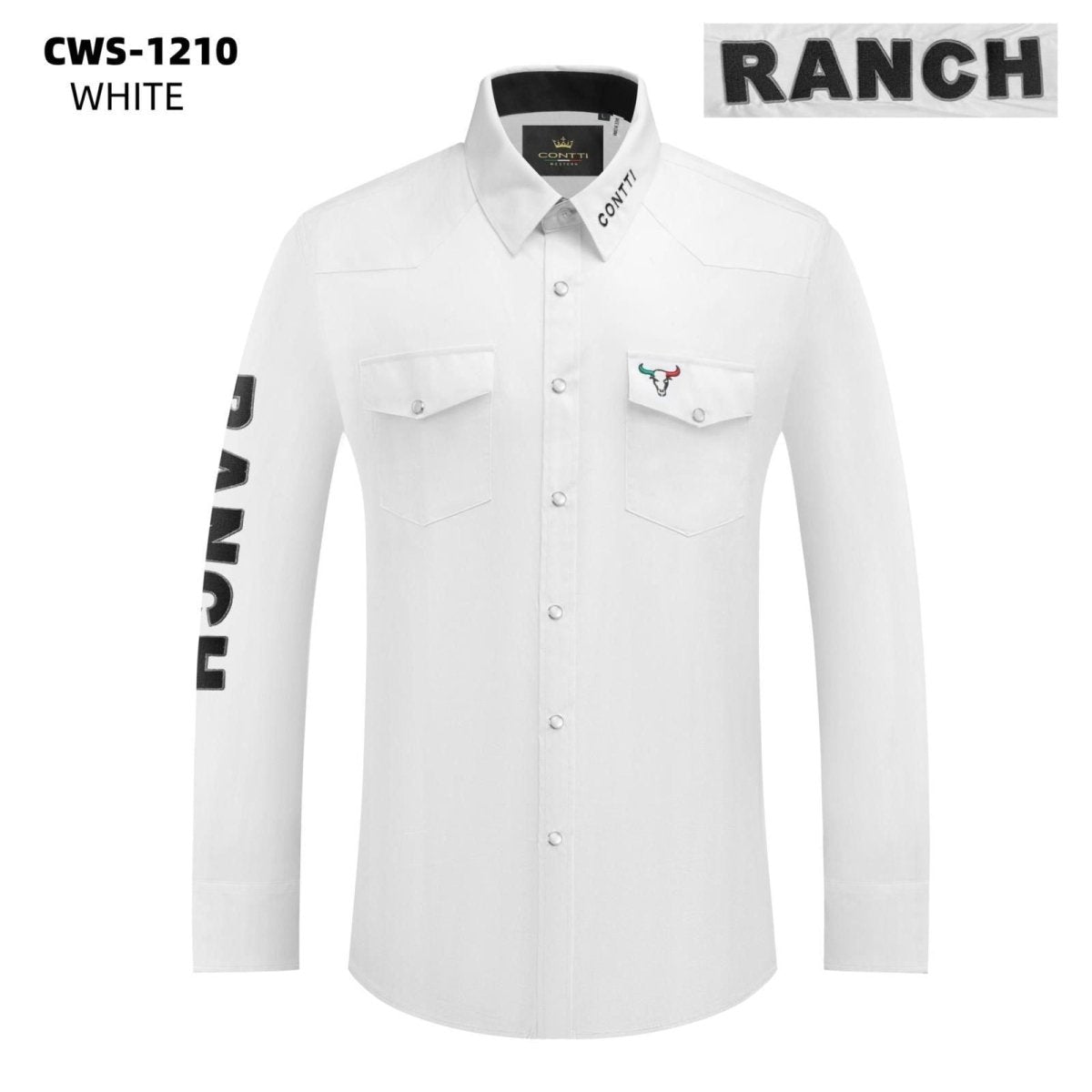 Men's Button Down Shirt with Embroidered Ranch Design - Contti