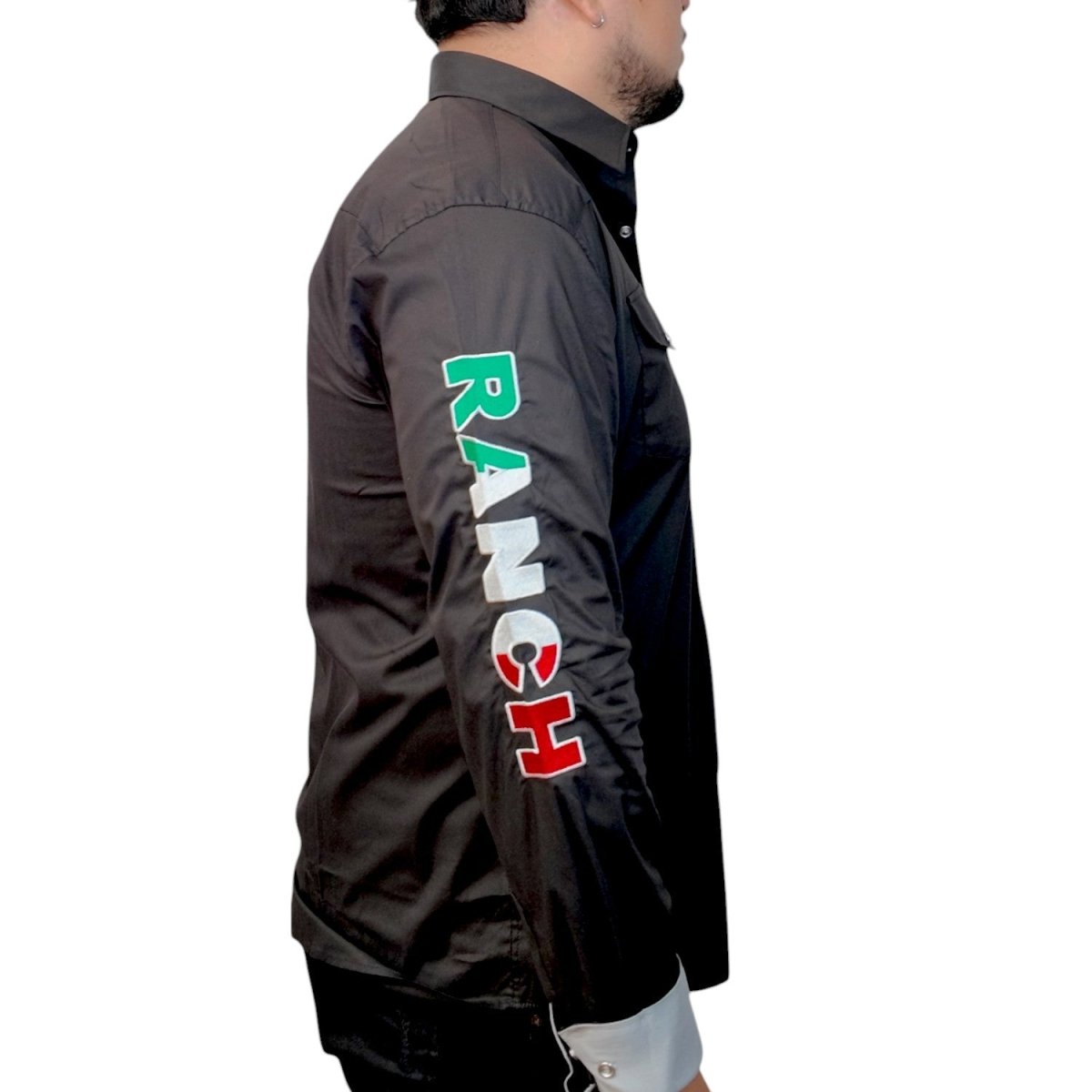 Men's Button Down Shirt with Embroidered Ranch Design - Contti