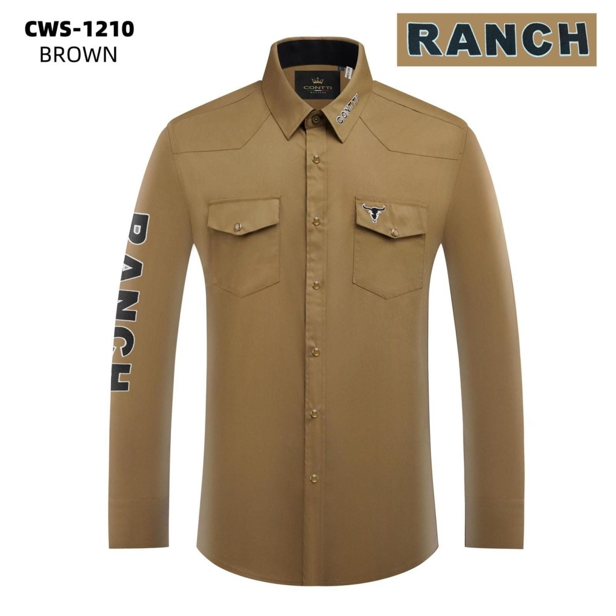 Men's Button Down Shirt with Embroidered Ranch Design - Contti