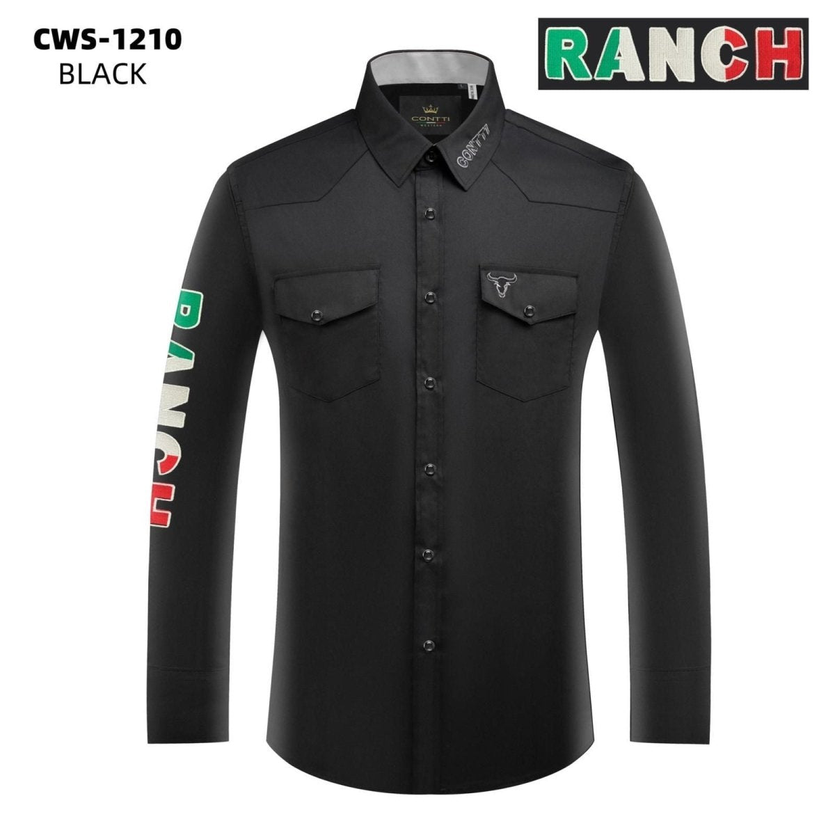 Men's Button Down Shirt with Embroidered Ranch Design - Contti