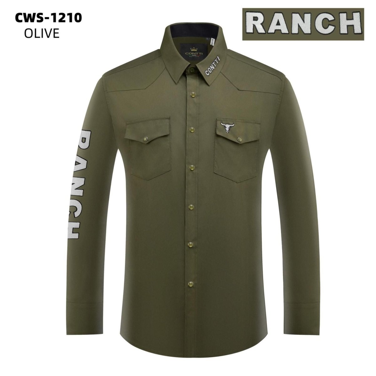 Men's Button Down Shirt with Embroidered Ranch Design - Contti