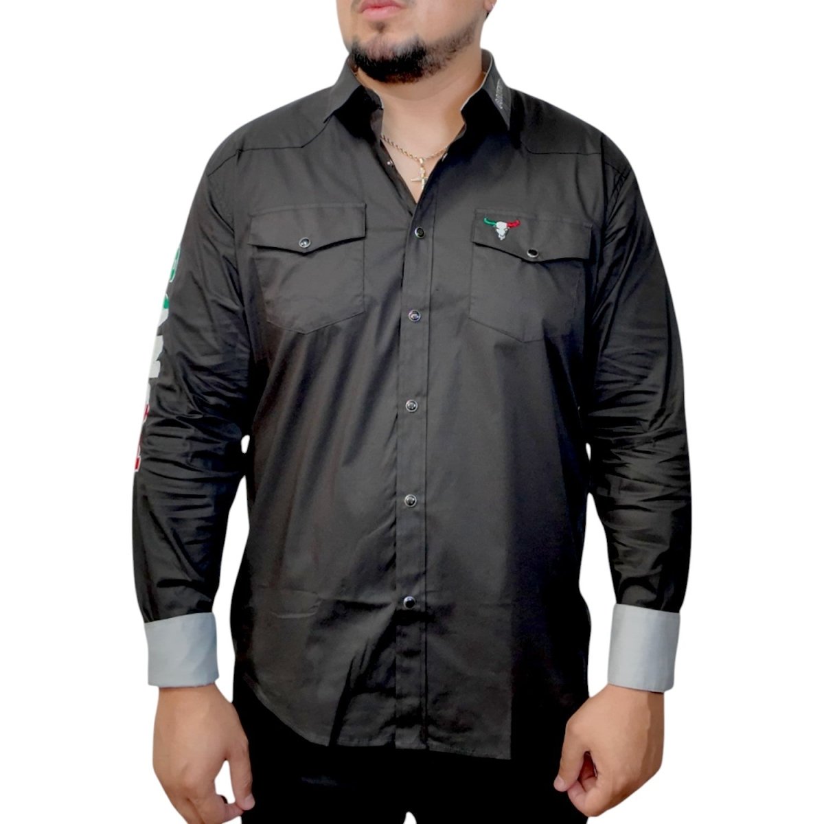 Men's Button Down Shirt with Embroidered Ranch Design - Contti