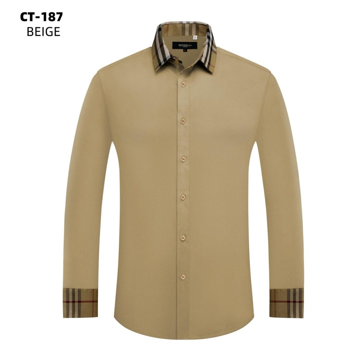 Men's Button Down Shirt with Plaid Collar - Contti