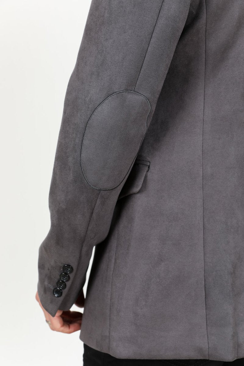 Men's Double Button Faux - Suede Blazer - Charcoal - Platini Fashion