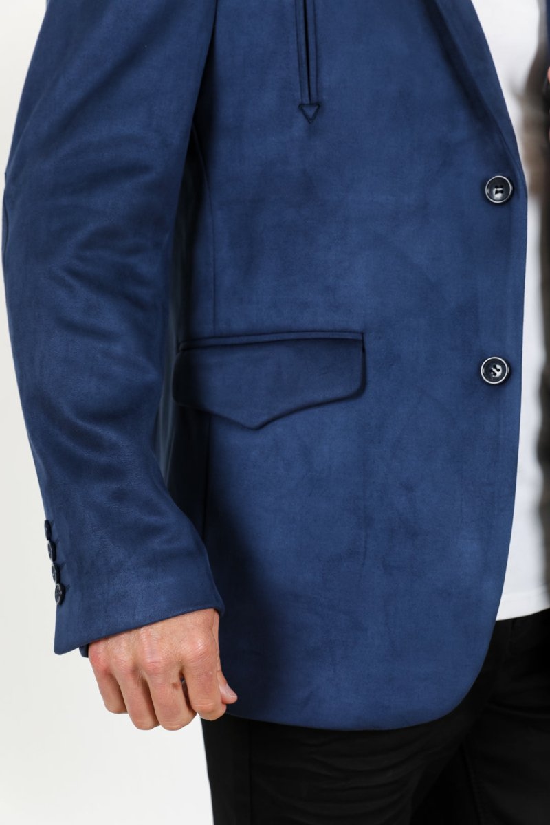 Men's Double Button Faux - Suede Blazer - Navy - Platini Fashion