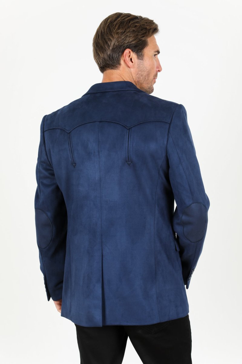 Men's Double Button Faux - Suede Blazer - Navy - Platini Fashion