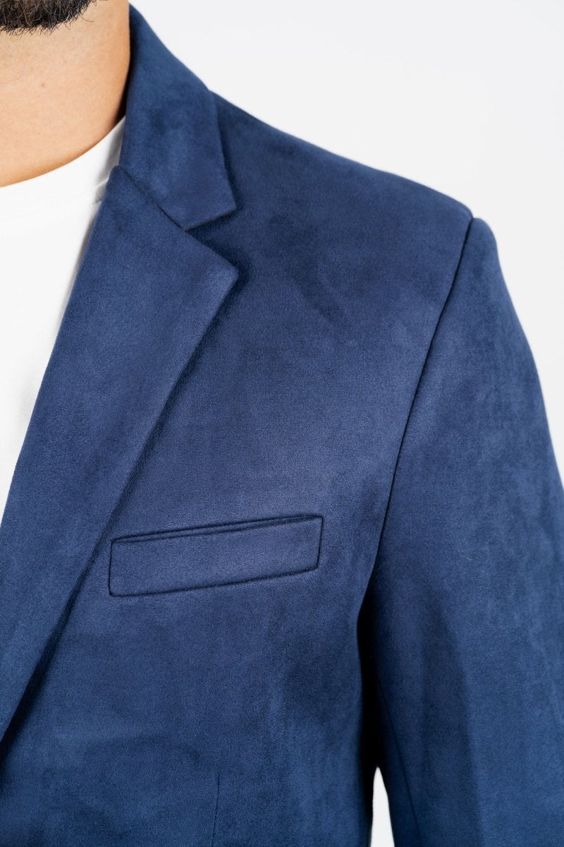 Men's Double Button Navy Faux - Suede Blazer - Platini Fashion