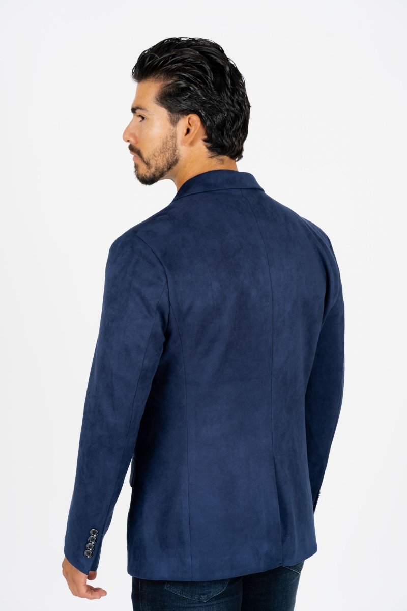 Men's Double Button Navy Faux - Suede Blazer - Platini Fashion