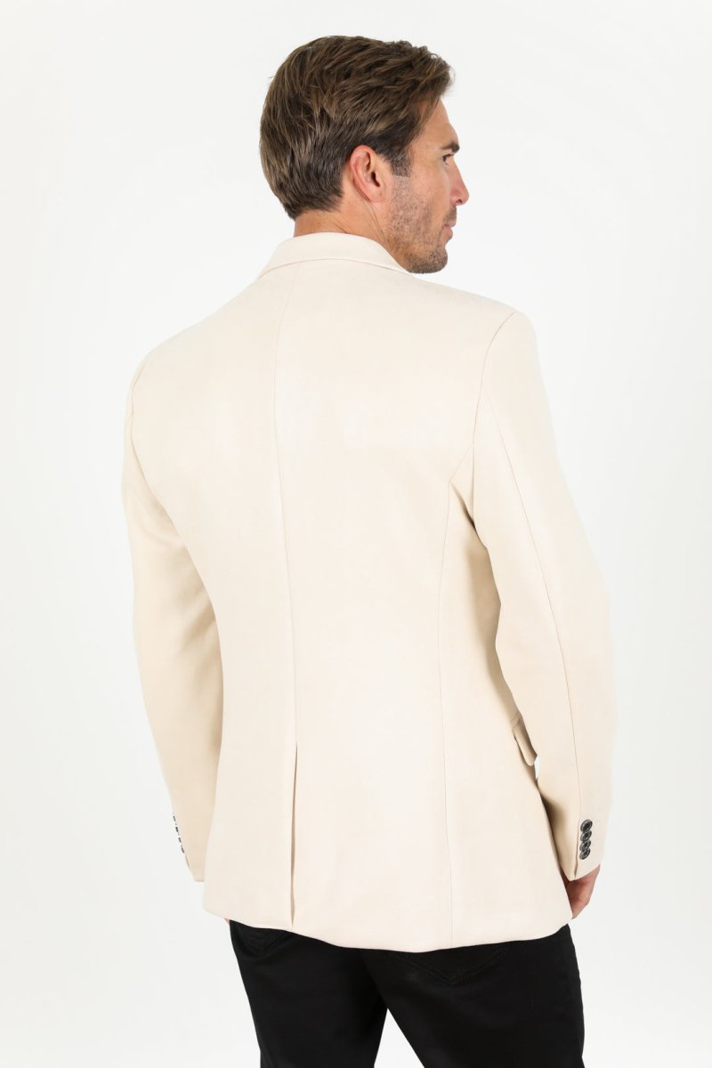 Men's Double Button Off White Faux - Suede Blazer - Platini Fashion