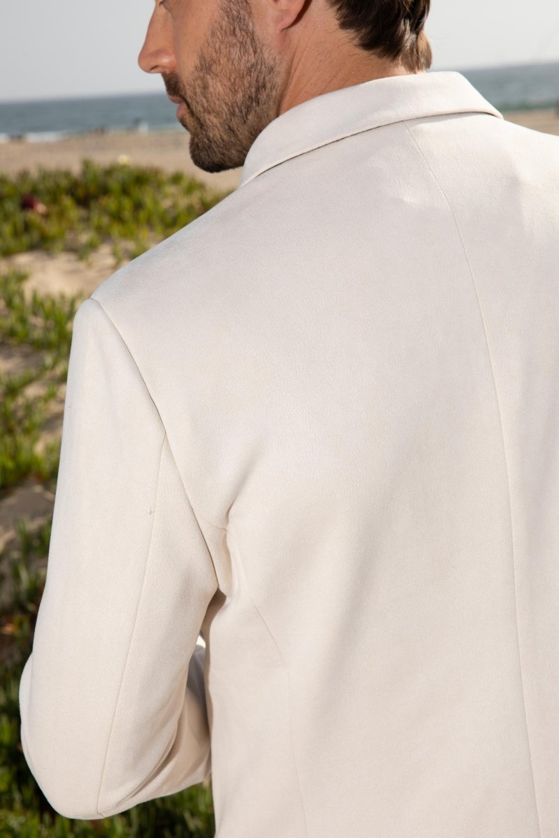 Men's Double Button Off White Faux - Suede Blazer - Platini Fashion