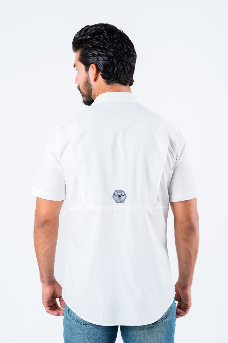 Men's Fishing White Short Sleeve Shirt - Platini Fashion