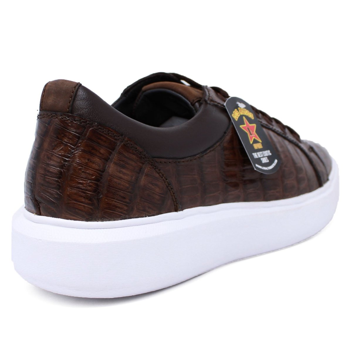 Casual Genuine Caiman Belly Leather Casual Shoes Brown Color - Los Altos Boots - Back Side View