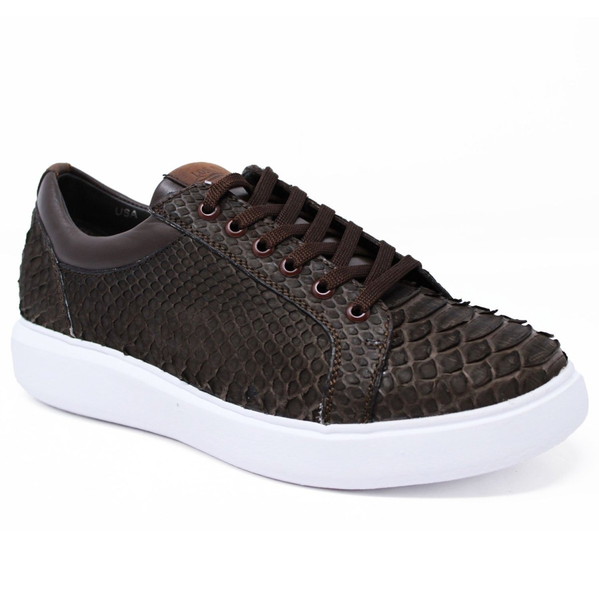 Casual Genuine Python Leather Shoes Nubuck Brown Color - Los Altos Boots - Front Side View