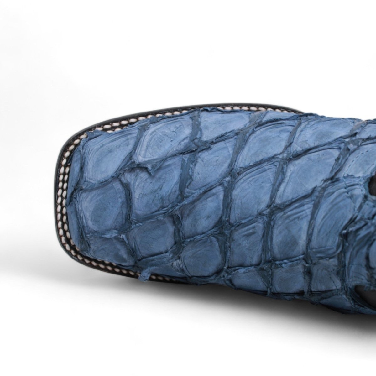 Genuine Monster Fish Pirarucu Wide Square Toe Boots Blue Jeans Color - Wild West Boots toe