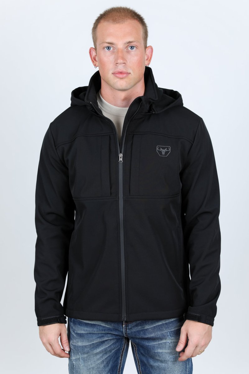 Mens Hooded Softshell Water - Resistant Jacket - Black - Platini Fashion