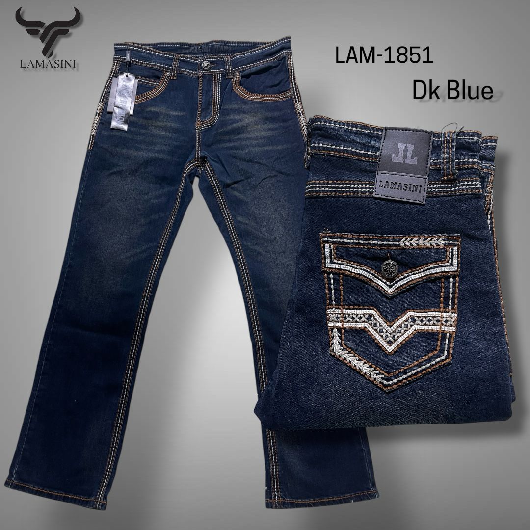 Men's Modern Boot Denim Jeans Embroidered Pockets LAM-1851 - Lamasini