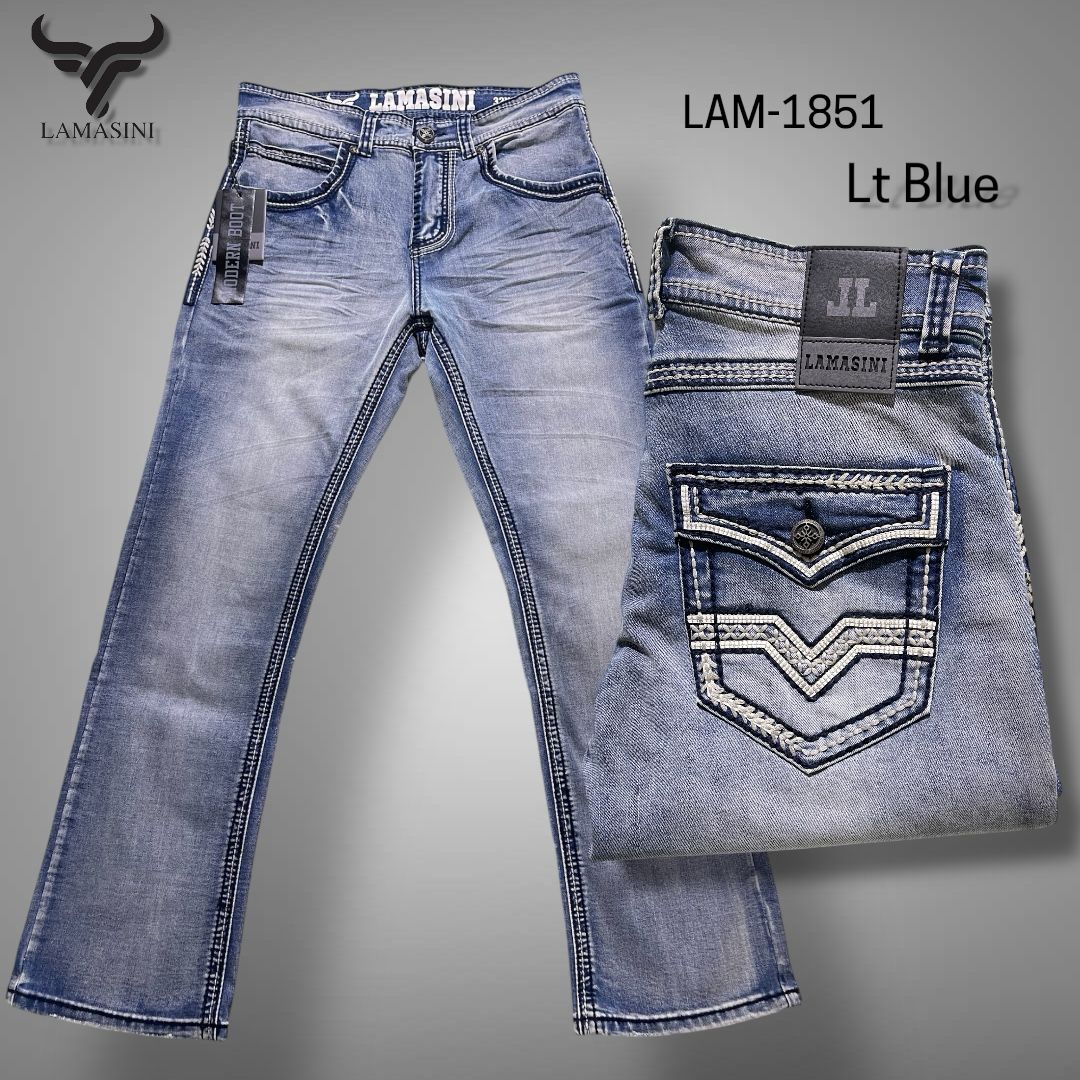 Men's Modern Boot Denim Jeans Embroidered Pockets LAM-1851 - Lamasini