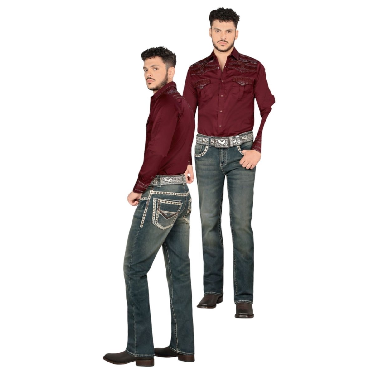 Men's Modern Boot Denim Jeans Embroidered Pockets LAM - 1872 - Lamasini