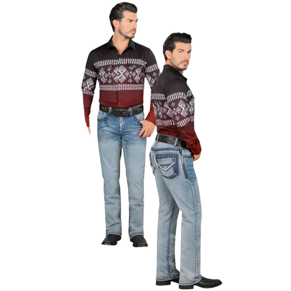 Men's Modern Boot Denim Jeans Embroidered Pockets LAM - 1872 - Lamasini